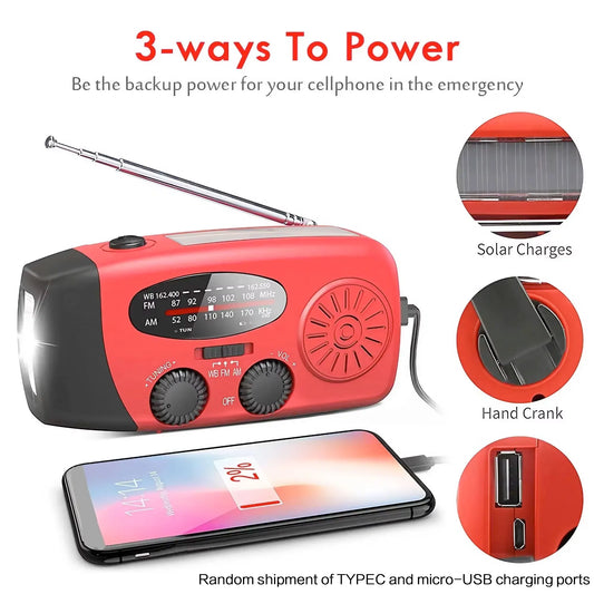 Radio portátil con manivela de energía solar